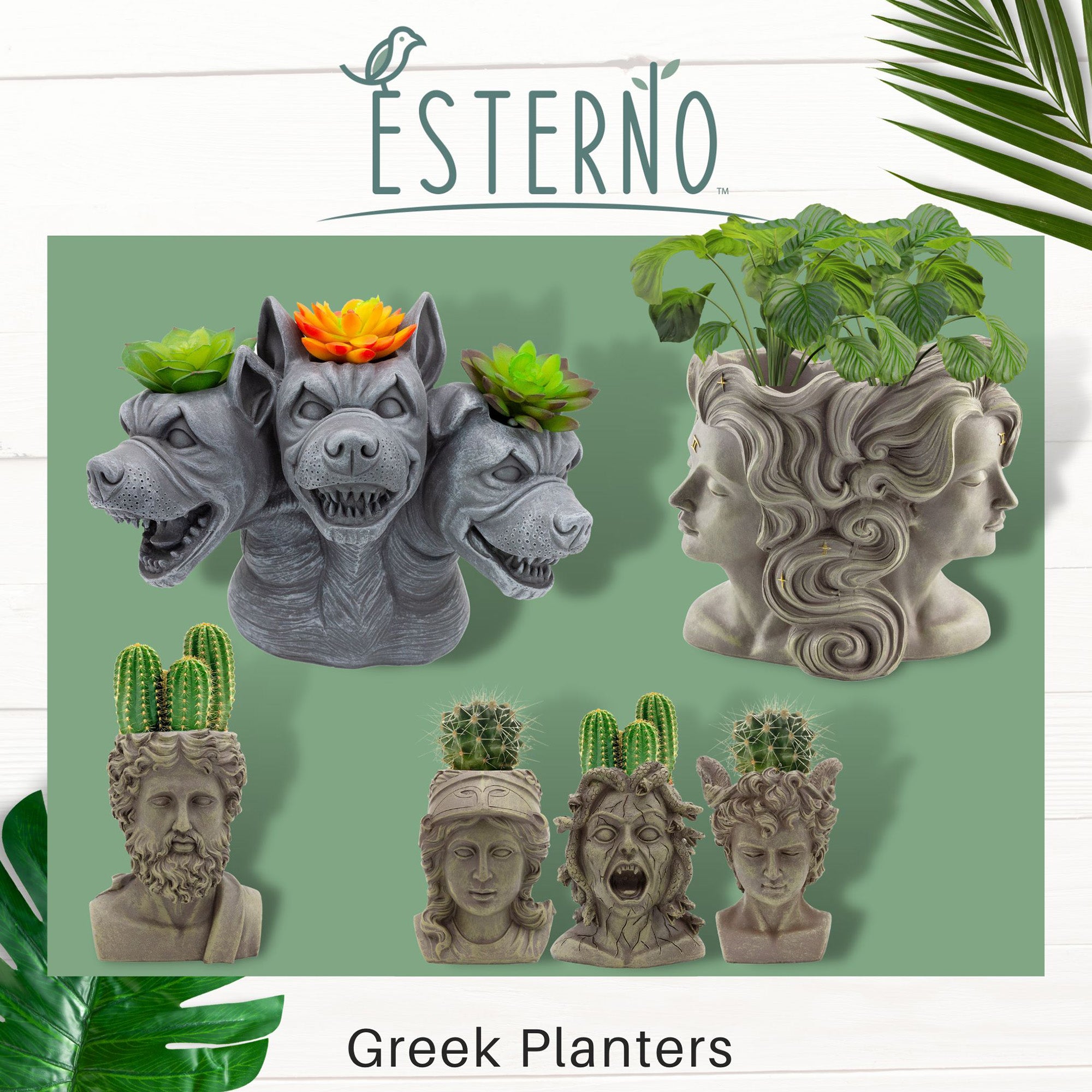 Esterno Greek God Zeus Planter Pot (Mini Size); Garden Decor Statue Head Planter