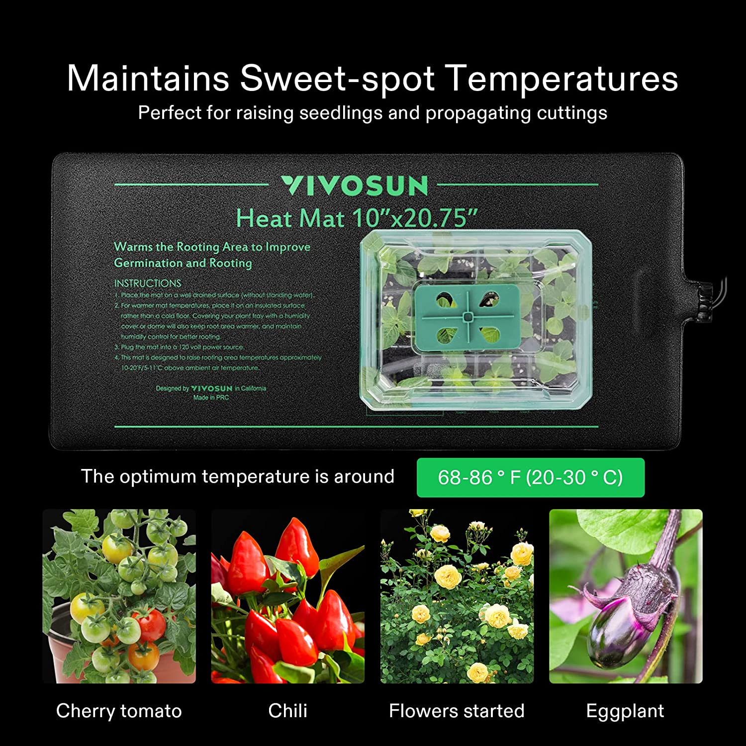 VIVOSUN Durable Waterproof Seedling Heat Mat Warm Hydroponic Heating Pad 10