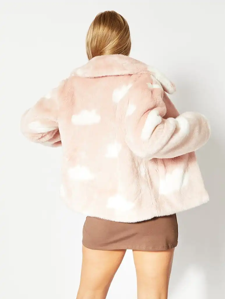 Pink Cloudy Faux Fur Coat