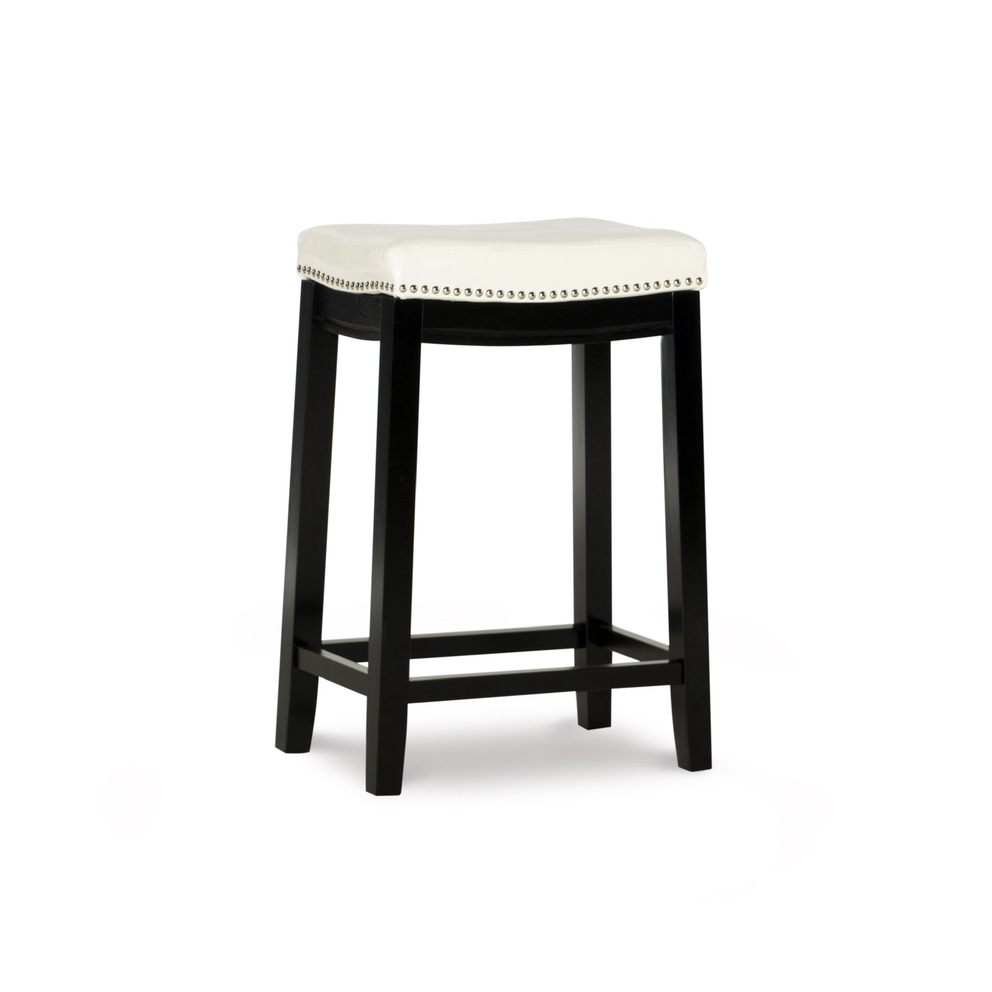 Linon Cessford 26 Backless Bar Stool， Black Finish with White Faux Leather