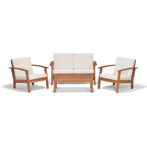 Murano 4pc Patio Eucalyptus Wood Conversation Set White International Home Miami