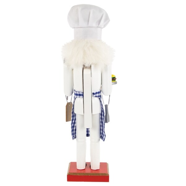 14 White and Blue Chef with Gingham Apron Wooden Christmas Nutcracker