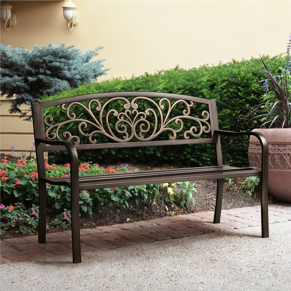 Topeakmart Outdoor Durable Iron, Metal Garden Bench - Bronze