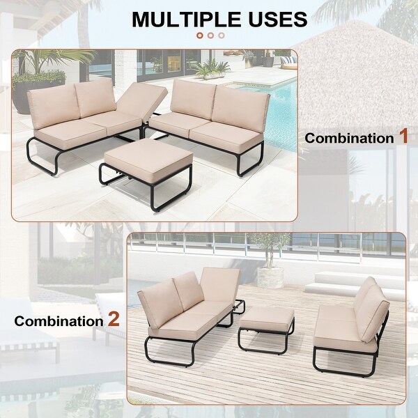 Outdoor Daybed with Cushion and Adjustable Back，Convertible to Patio Conversation Set