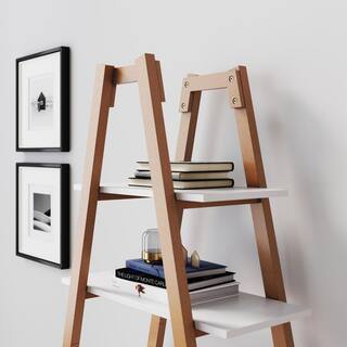 Nathan James Carlie White and Brown 5-Shelf Ladder Bookcase 62201