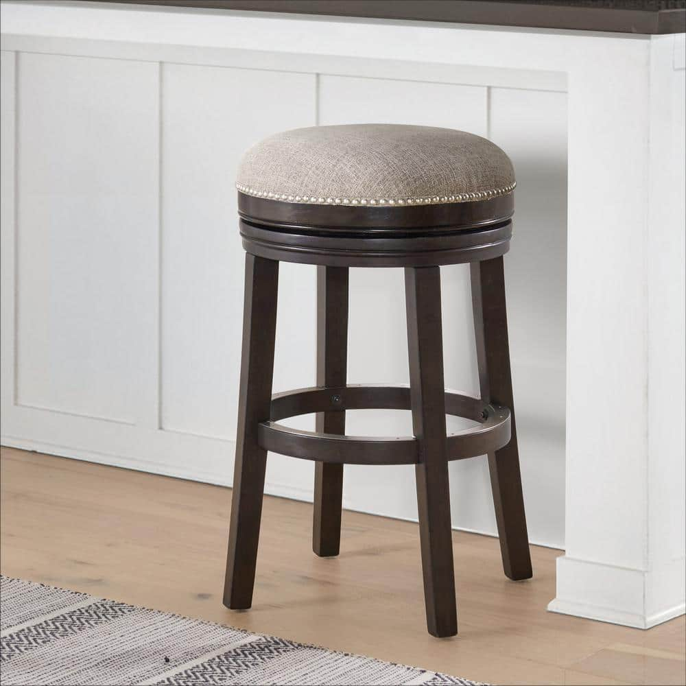 Alaterre Furniture Clara 29 in. Dark Brown Rubberwood Backless Swivel Bar Height Stool with Cushioned Seat ANCL02FDC