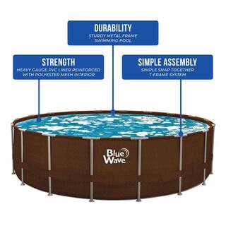 Blue Wave Mocha Wicker 18 ft. Round 52 in. Deep Metal Frame Swimming Pool Package NB19907