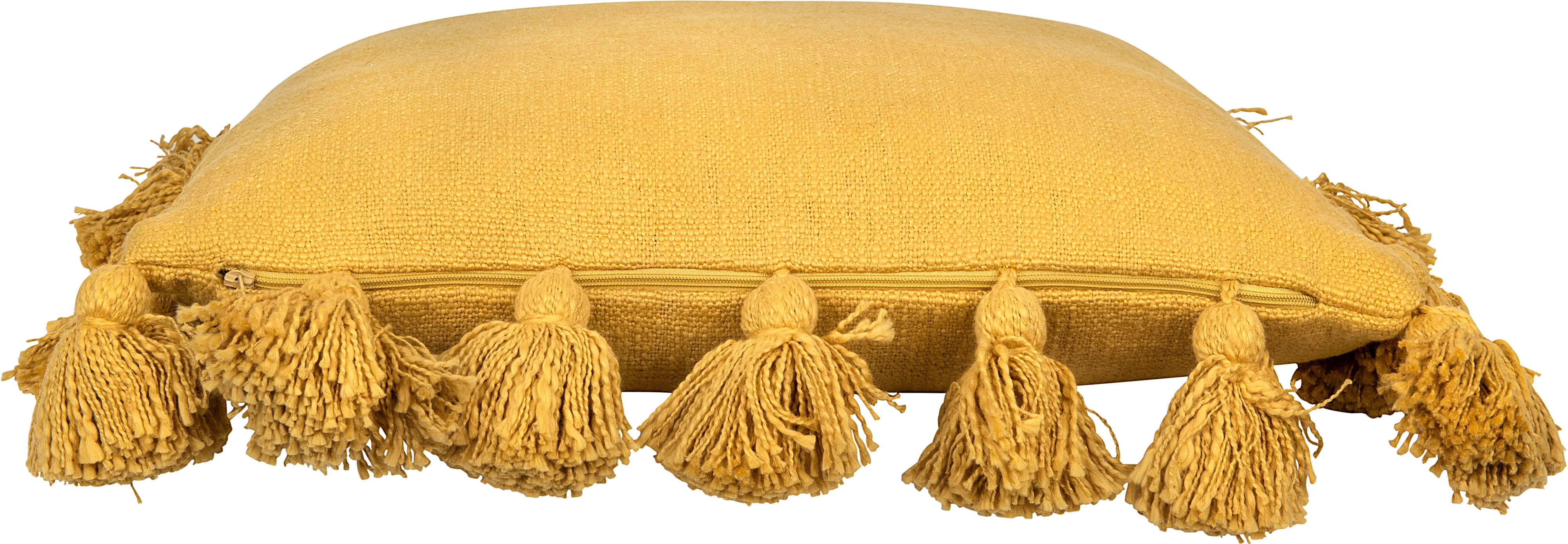 Square Mustard Throw Pillow with Tassels