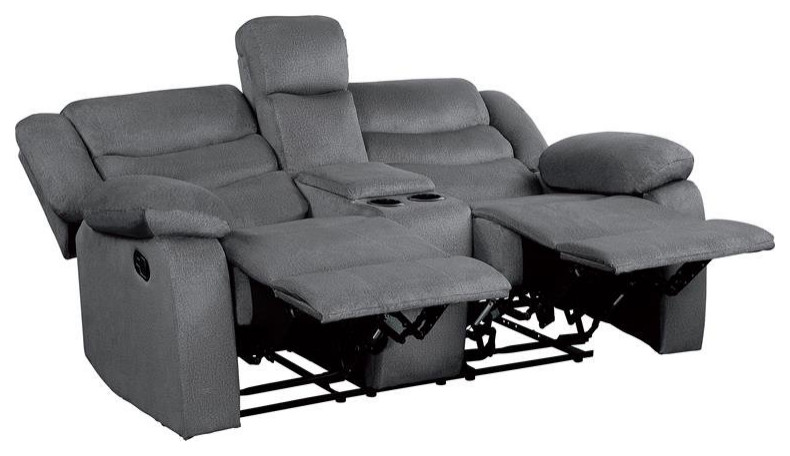 Lexicon Discus Traditional Microfiber Double Reclining Loveseat in Gray   Transitional   Loveseats   by Homesquare  Houzz