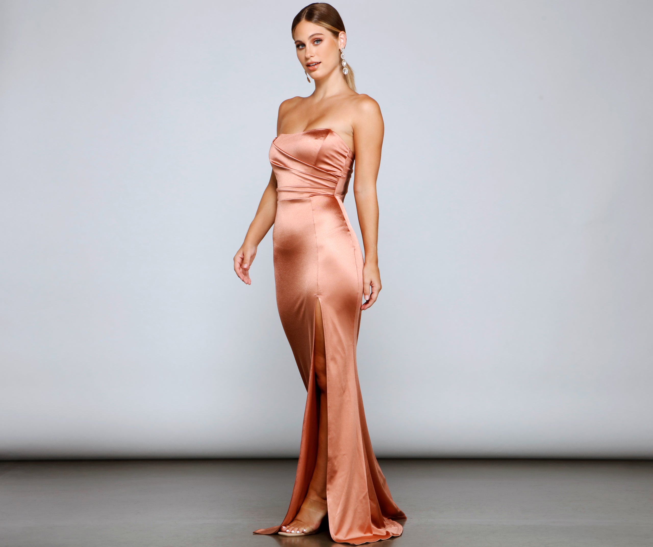 Gianna Strapless High-Slit Satin Dress