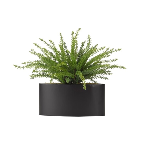 DandW Silks Heather Fern in Oval Metal Planter