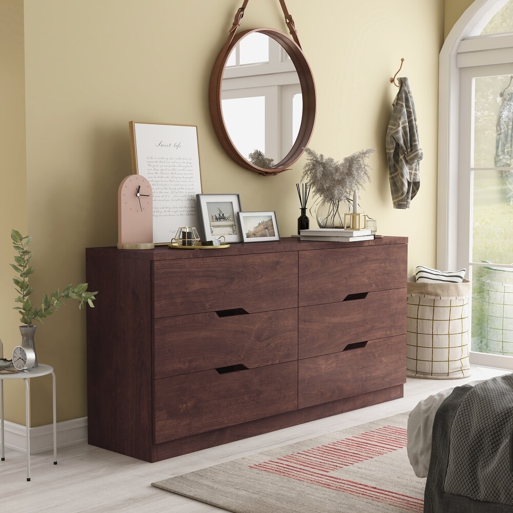 Marlone Contemporary 56 inch Wide 6 Drawer Double Dresser by Furniture of America