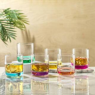 JoyJolt Hue 10 oz. Multi Colored Double Old Fashion Drinking Glass (Set of 6) JG10272