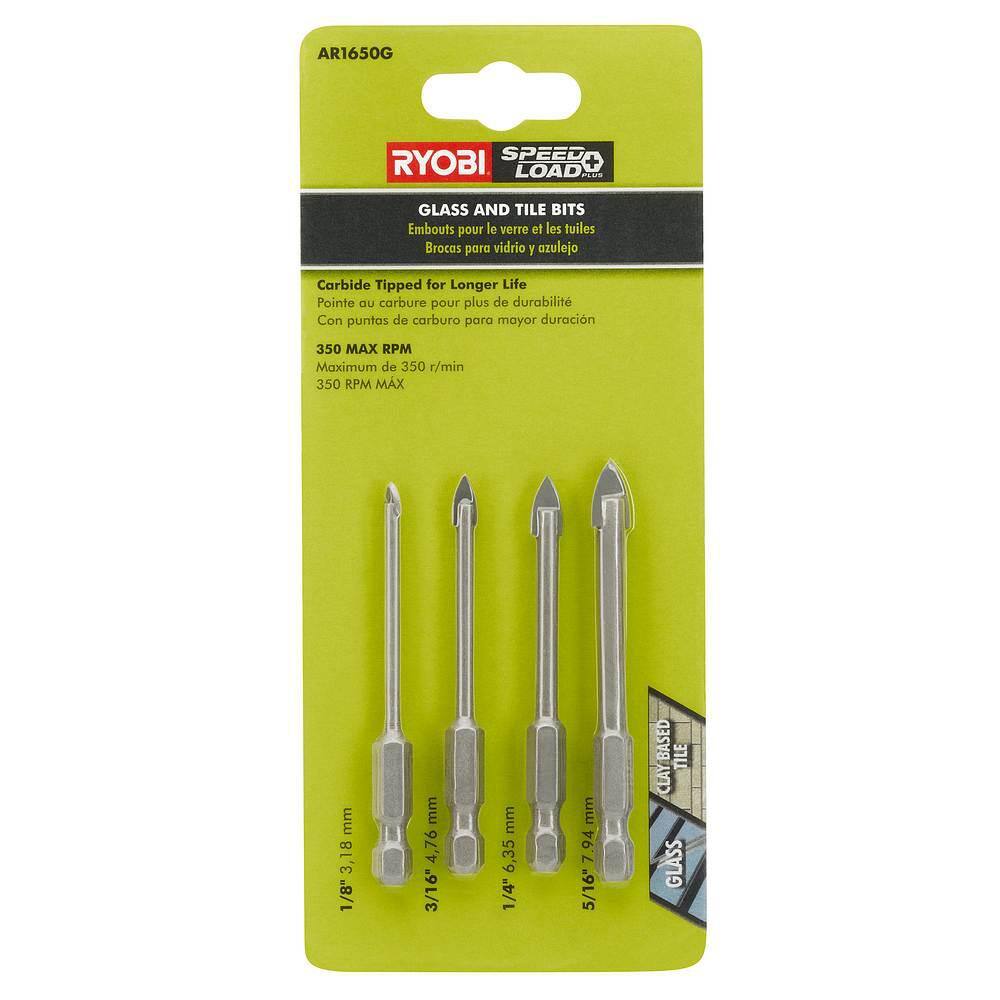 RYOBI SpeedLoad+ Carbide Hex Shank GlassTile Drill Bit Set ( 4-Piece) AR1650G