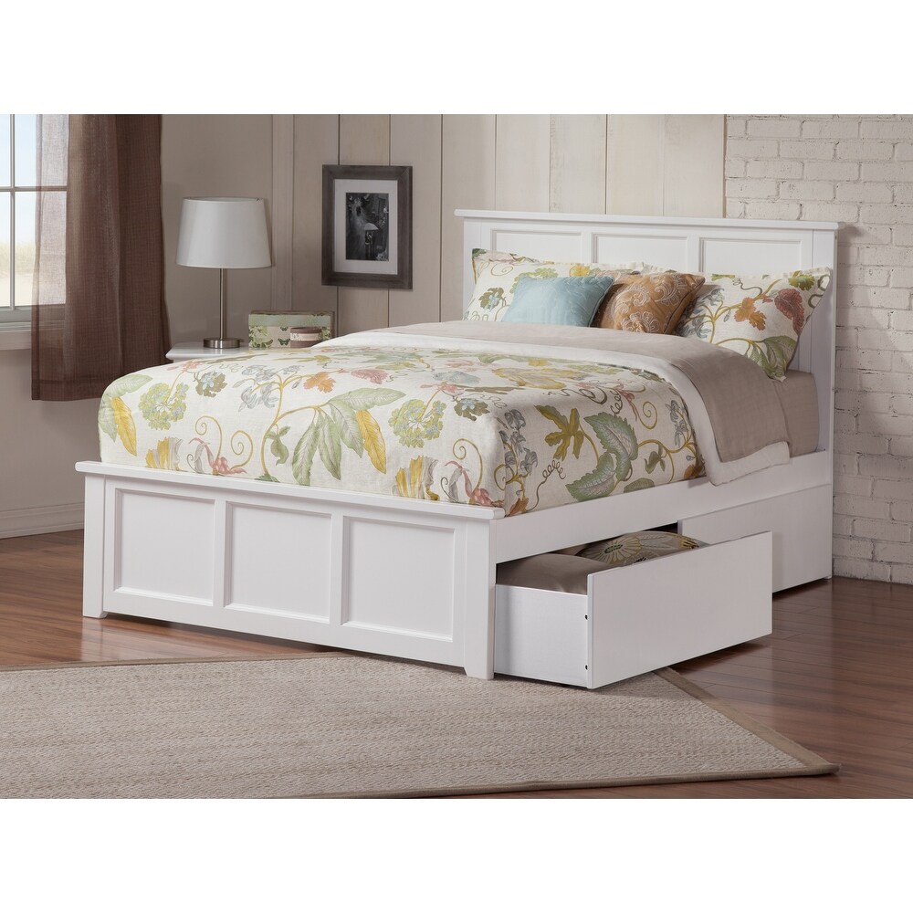 Madison White Queen Platform Bed with 2 Drawers