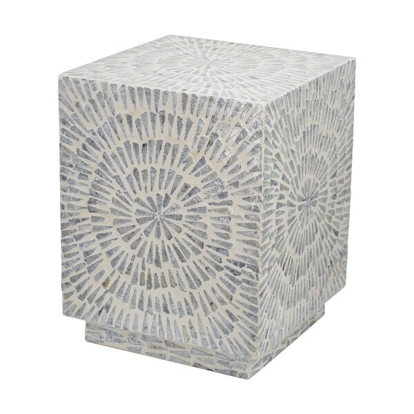 18 Inch Modern Capiz Accent Table Stool， Square， Gray Starburst Pattern