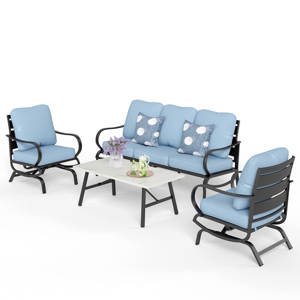 MAISON ARTS 5/7Seat Patio Conversation Set，Sofa Set with 2 x Single Sofa Chairs，1 x 3seater Sofa and Coffee Table/Ottomans