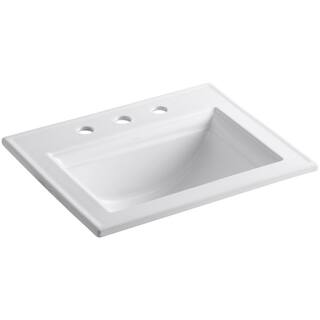 KOHLER Memoirs Stately Drop-In Vitreous China Bathroom Sink in White with Overflow Drain K-2337-8-0