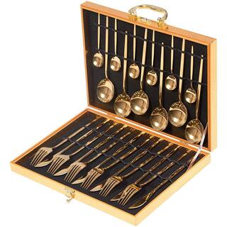 Tileon 24-Piece Golden Stainless Steel Flatware Serving Set (Service for 6) AYBSZHD1361