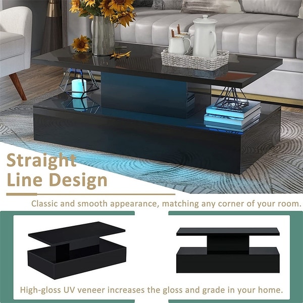 47.2 inch 2-level LED light coffee table with 16 color LED lighting