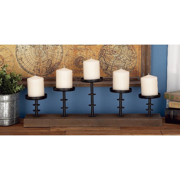 X 13 quot Farmhouse Mango Wood iron Five Light Votive Candle Holder Brown Olivia amp May