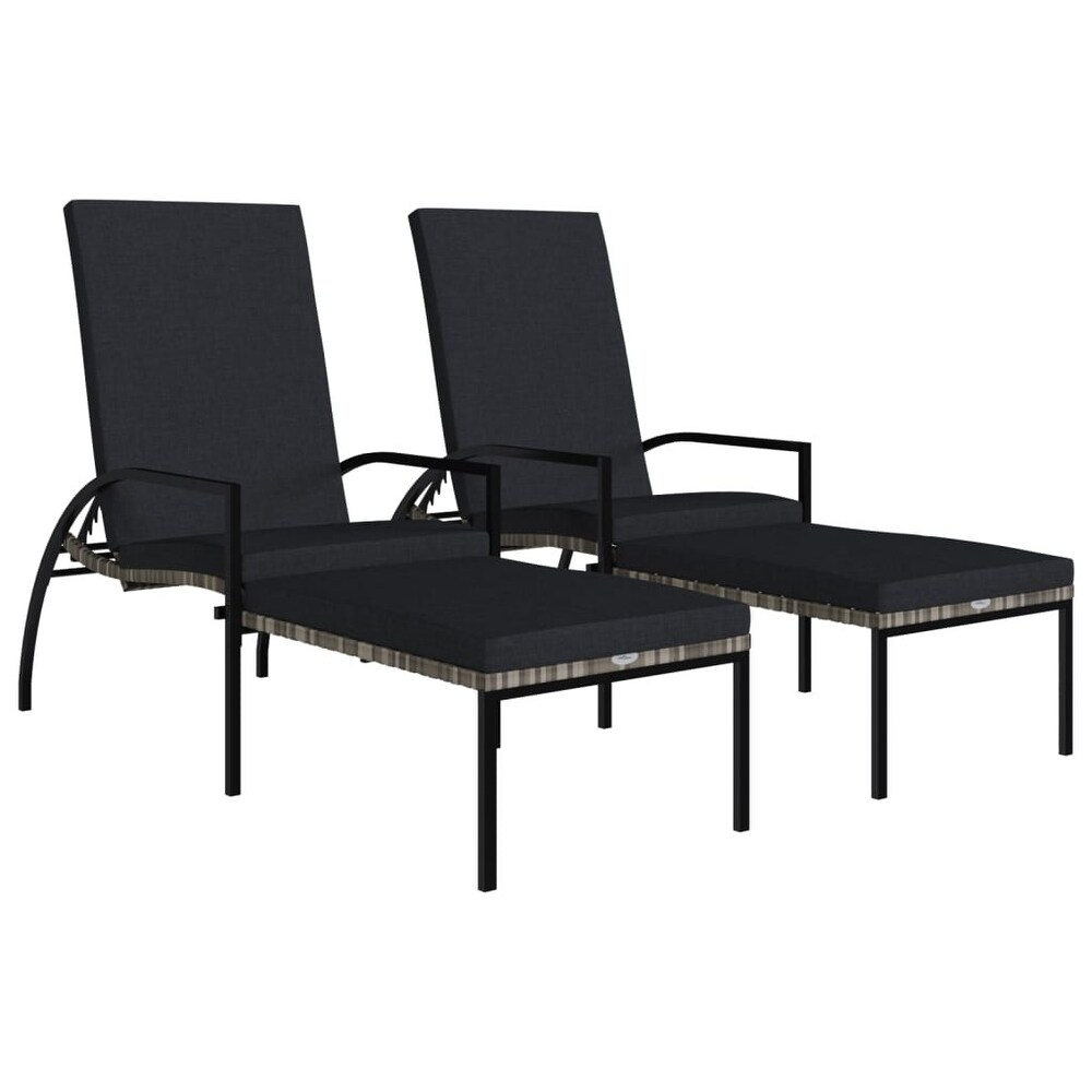 vidaXL Sun Loungers 2 pcs with Footrest PE Rattan Gray   76.8\