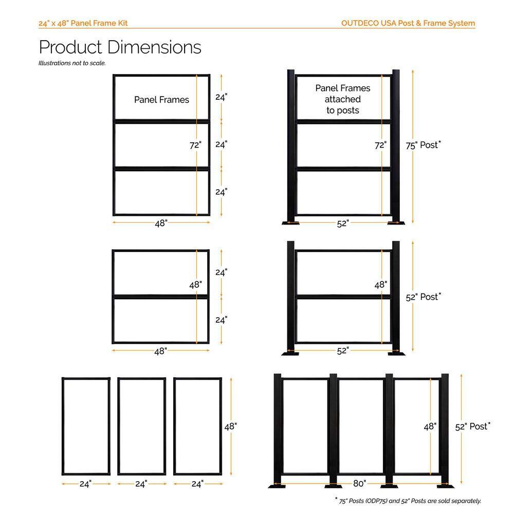 OUTDECO 48 in. x 24 in. Black Galvanized Steel Privacy Panel Frame Kit (Fits Design-Vu and Modinex 2x4 Panels) ODCC24