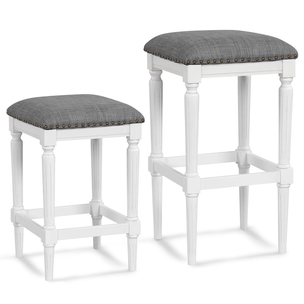 3 Heights Square Saddle Stool Set of 2 with Footrests and Padded Seats Grey   17\