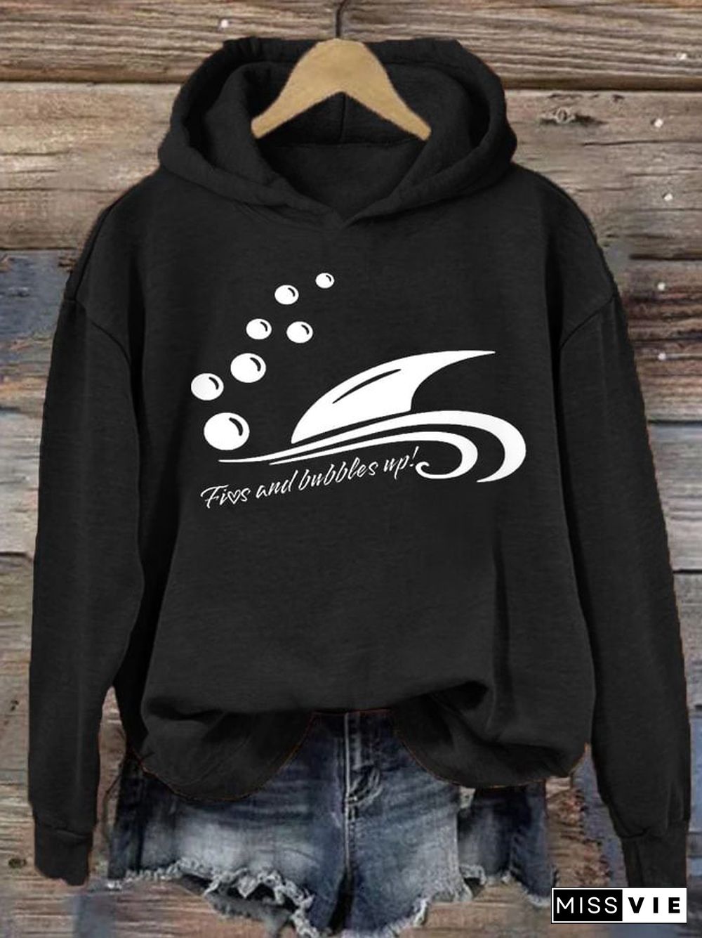 Women's Fins And Bubbles Up Jimmy Print Hoodie