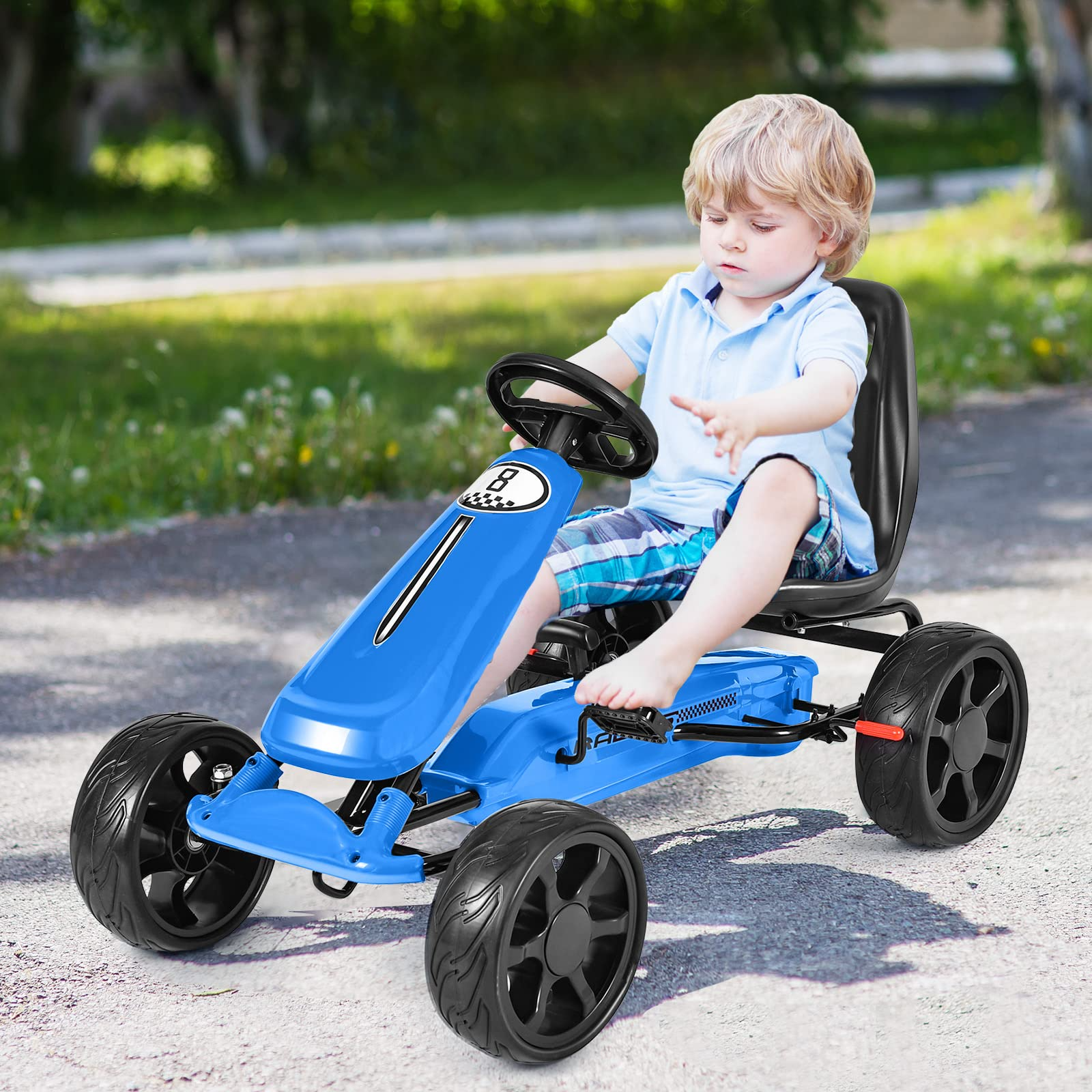 Costzon Go Kart, 4 Wheel Powered Ride On Toy, Outdoor Racer Pedal Car with Clutch