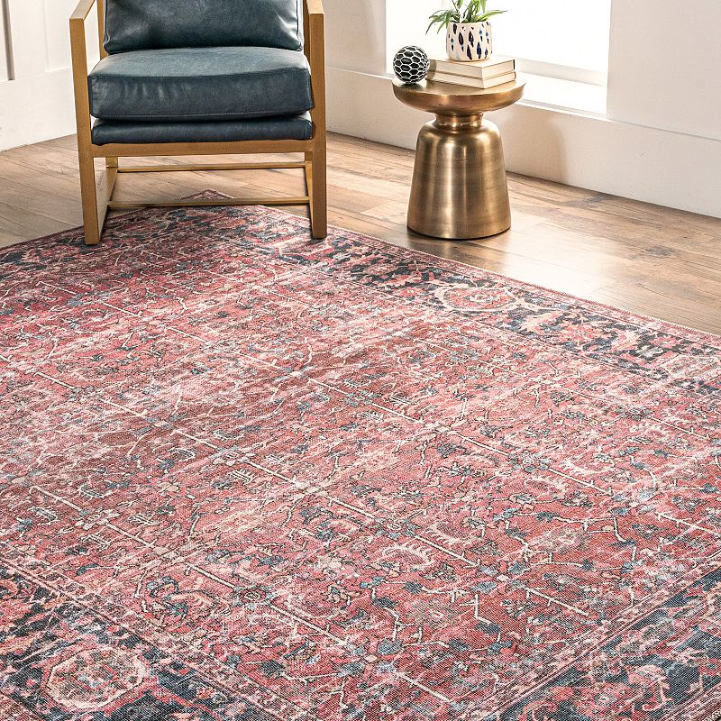 nuLOOM Katie Machine Washable Distressed Bordered Area Rug