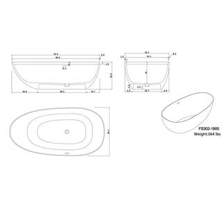 VANITYFUS 70.86 in. Stone Resin Flatbottom Solid Surface Freestanding Not Whirlpool Soaking Bathtub in White with Drain VF-MJ31-S