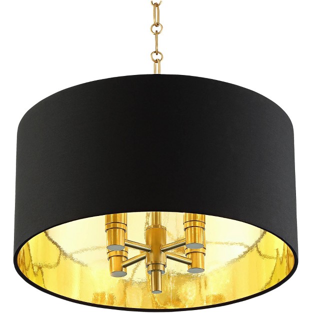 Wide Modern Black Fabric Drum Shade 4 light Fixture For Dining Room Living House Kitchen Island