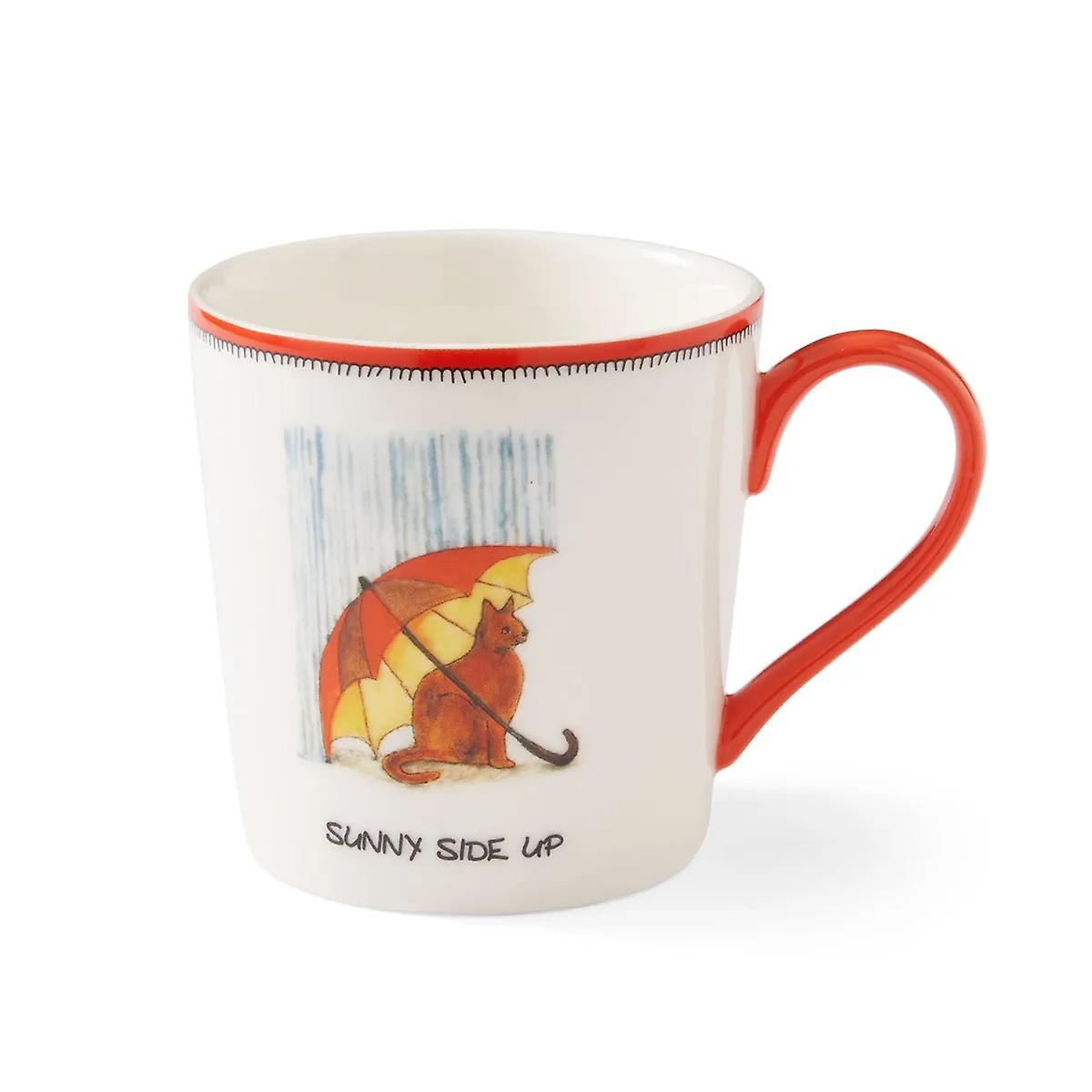 Spode Kit Kemp Doodles Sunny Side Up Mug Cat Umbrella Rain