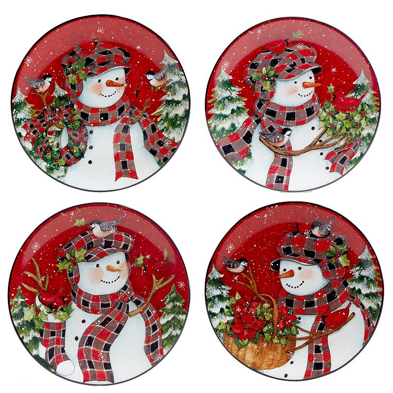 Certified International Christmas Lodge Snowman 4-pc. Dessert Plate Set