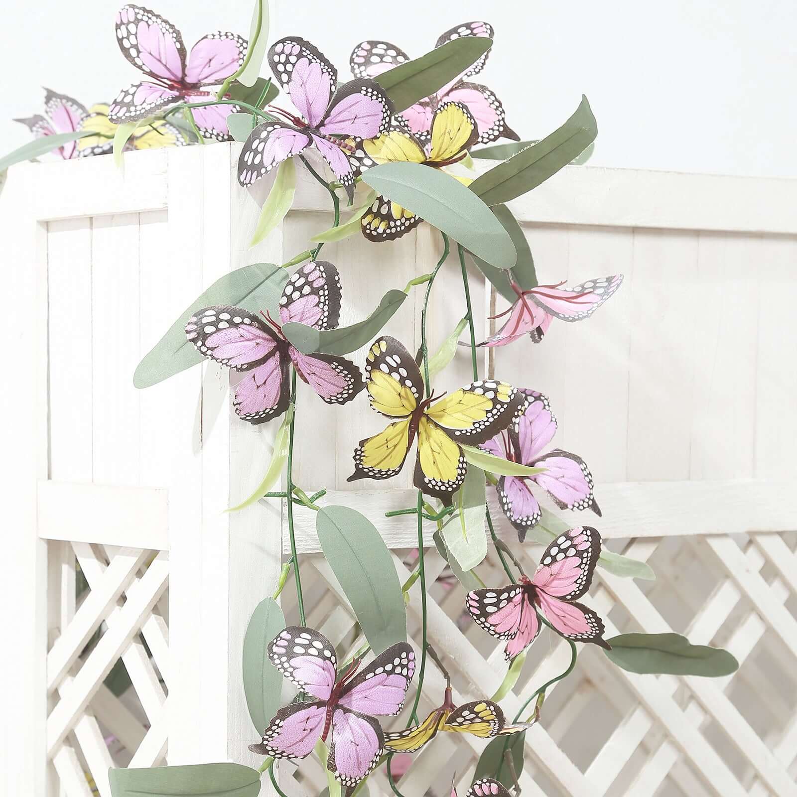 3 Pack Faux Butterfly Flowers Garland with Willow Greenery Leaves, Artificial Garland Vines - 6ft