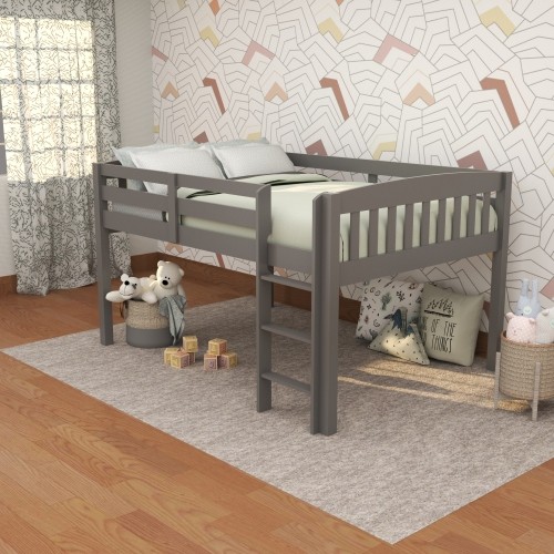 Yes4wood Elbrus Grey Low Loft Bed with Storage  Sp...