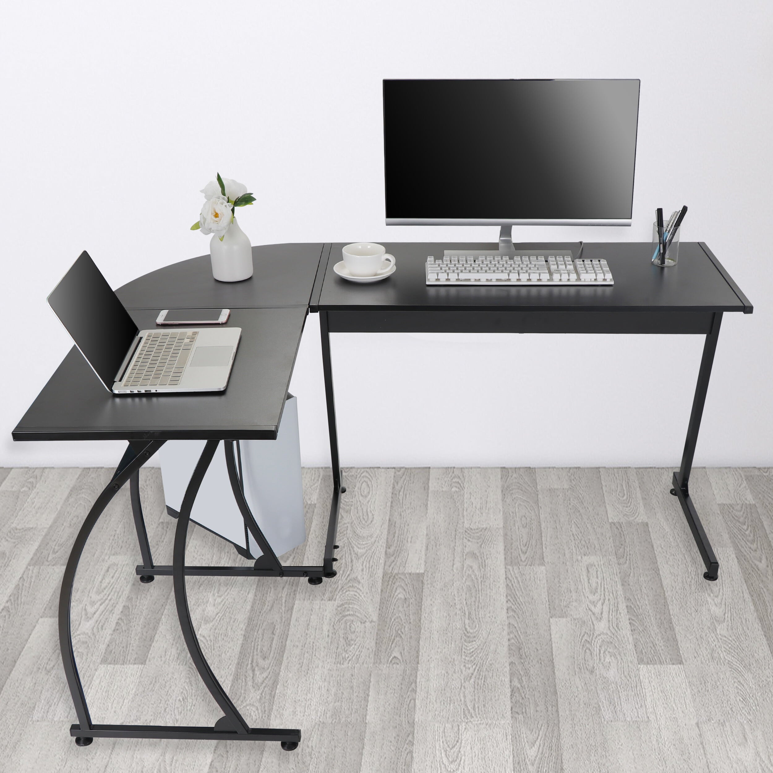 HomGarden 58” L-Shaped Computer Desk MDF Reversible Corner Desk Gaming Writing Workstation, Black