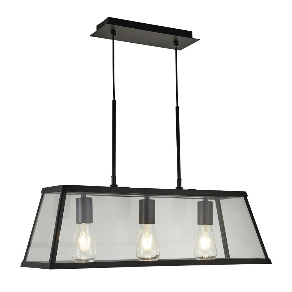 Searchlight 4613-3BK Voyager Matt Black Vintage 3 Lamp Glass Lantern Bar Pendant