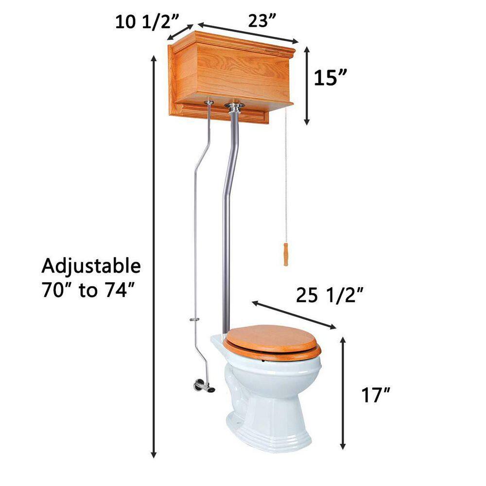 RENOVATORS SUPPLY MANUFACTURING Light Oak High Tank Pull Chain Toilet 2-piece 1.6 GPF Single Flush Round Bowl Toilet in. White Seat Not Included 21714