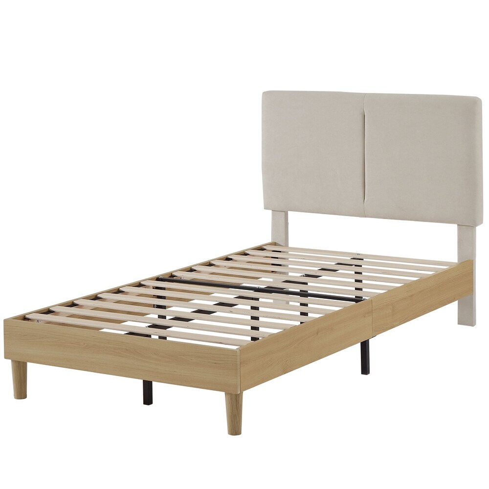 Upholstered Bed Frame Height Adjustable  Wood Slat  Twin/Full/Queen Size Bed