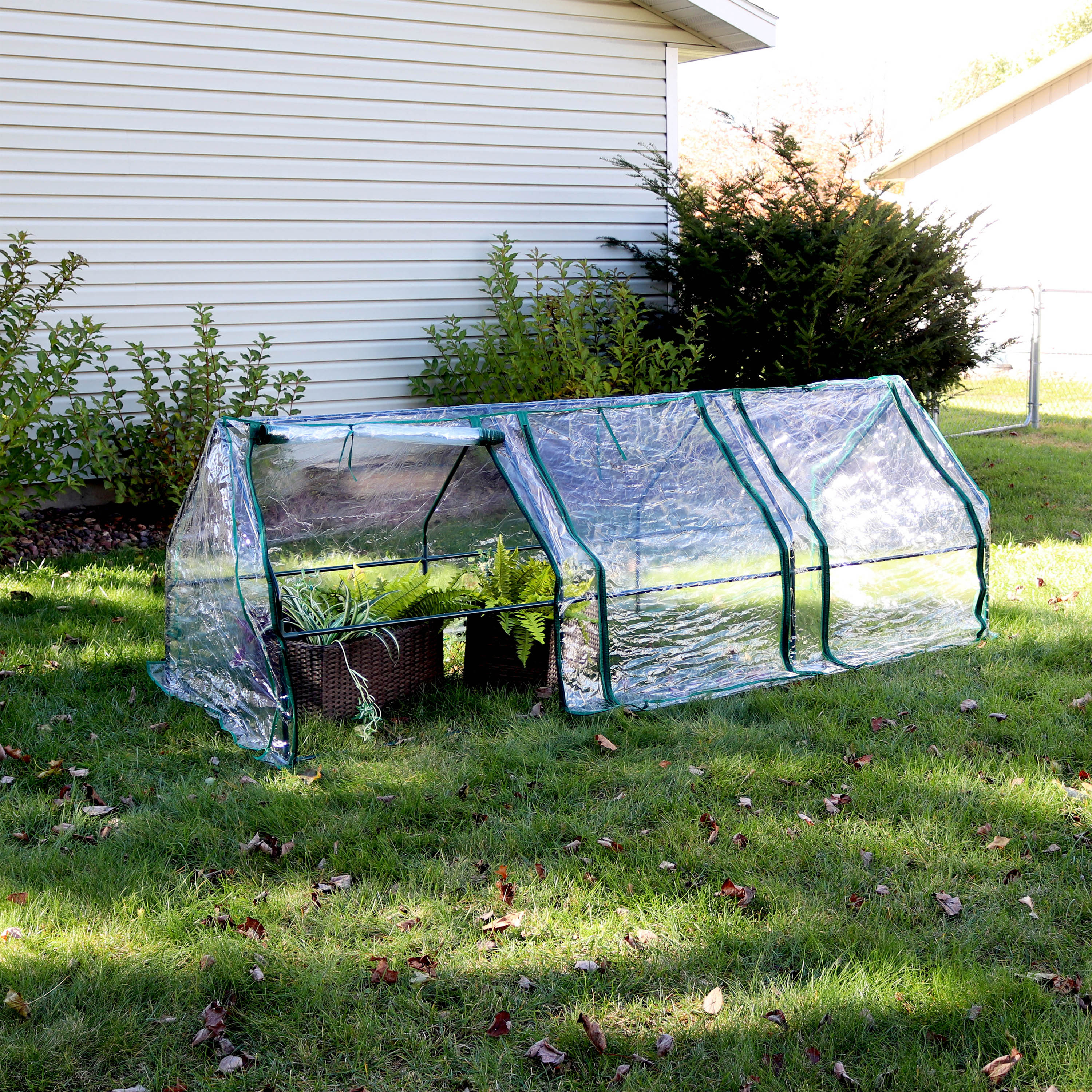 Sunnydaze Outdoor Portable Slanted Top Plant Shelter Mini Cloche Greenhouse with Zipper Doors - 36" - Clear