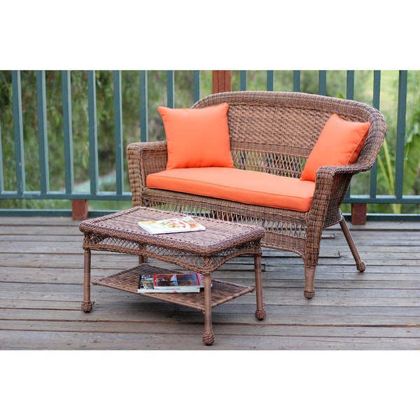 Honey Wicker Loveseat and Coffee Table Set