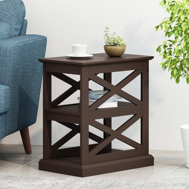 Vernon Contemporary 2 Shelf Side Table Dark Walnut Christopher Knight Home