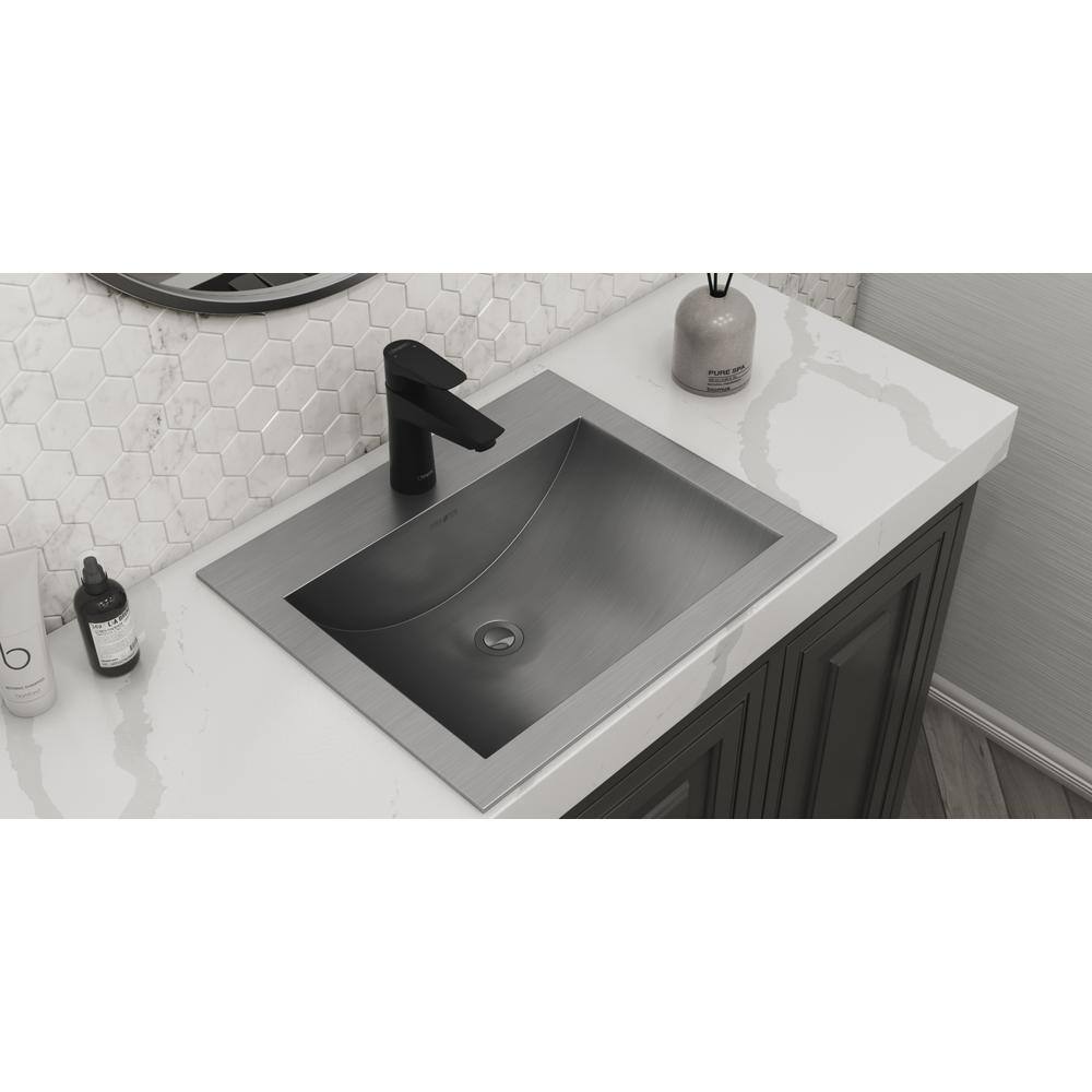 Ruvati 21 x 17 inch Drop-in Topmount Bathroom Sink Brushed Stainless Steel RVH5110ST