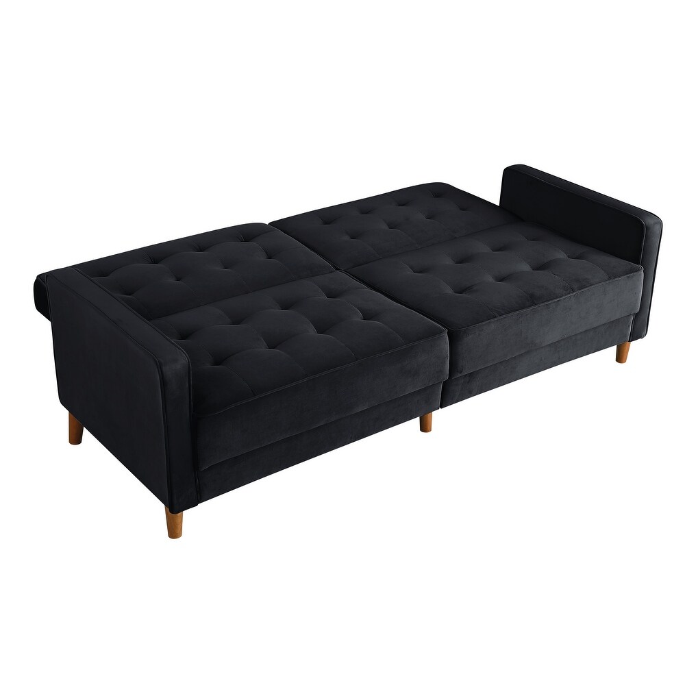 Modern Velvet Upholstered Sofa Bed Adjuastable Reclining Sofa with Split Tufted Back and Wooden Legs