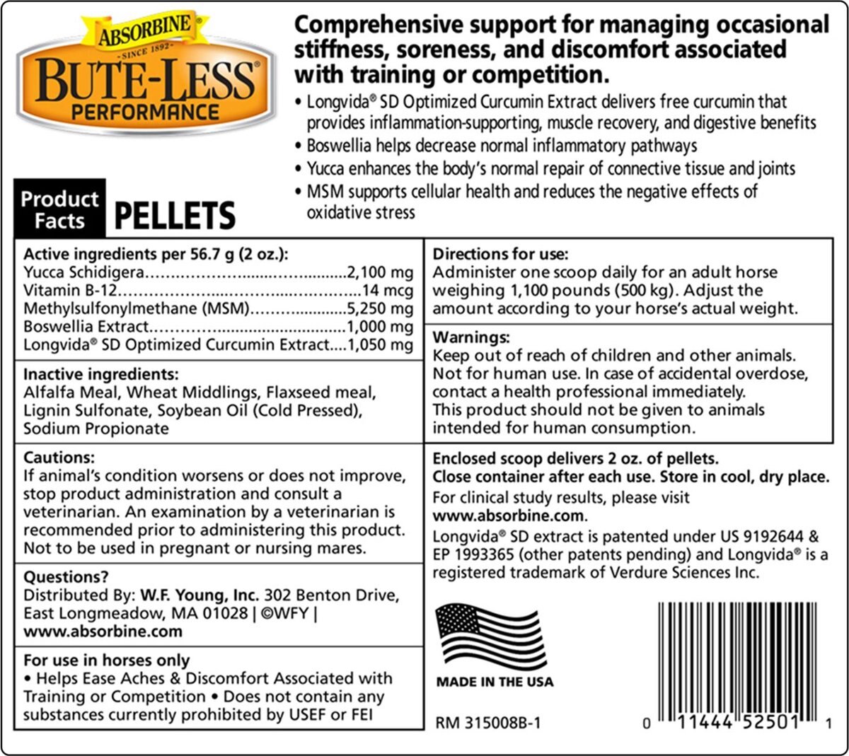 Absorbine Bute-Less Performance Comfort and Recovery Pellets Horse Supplement