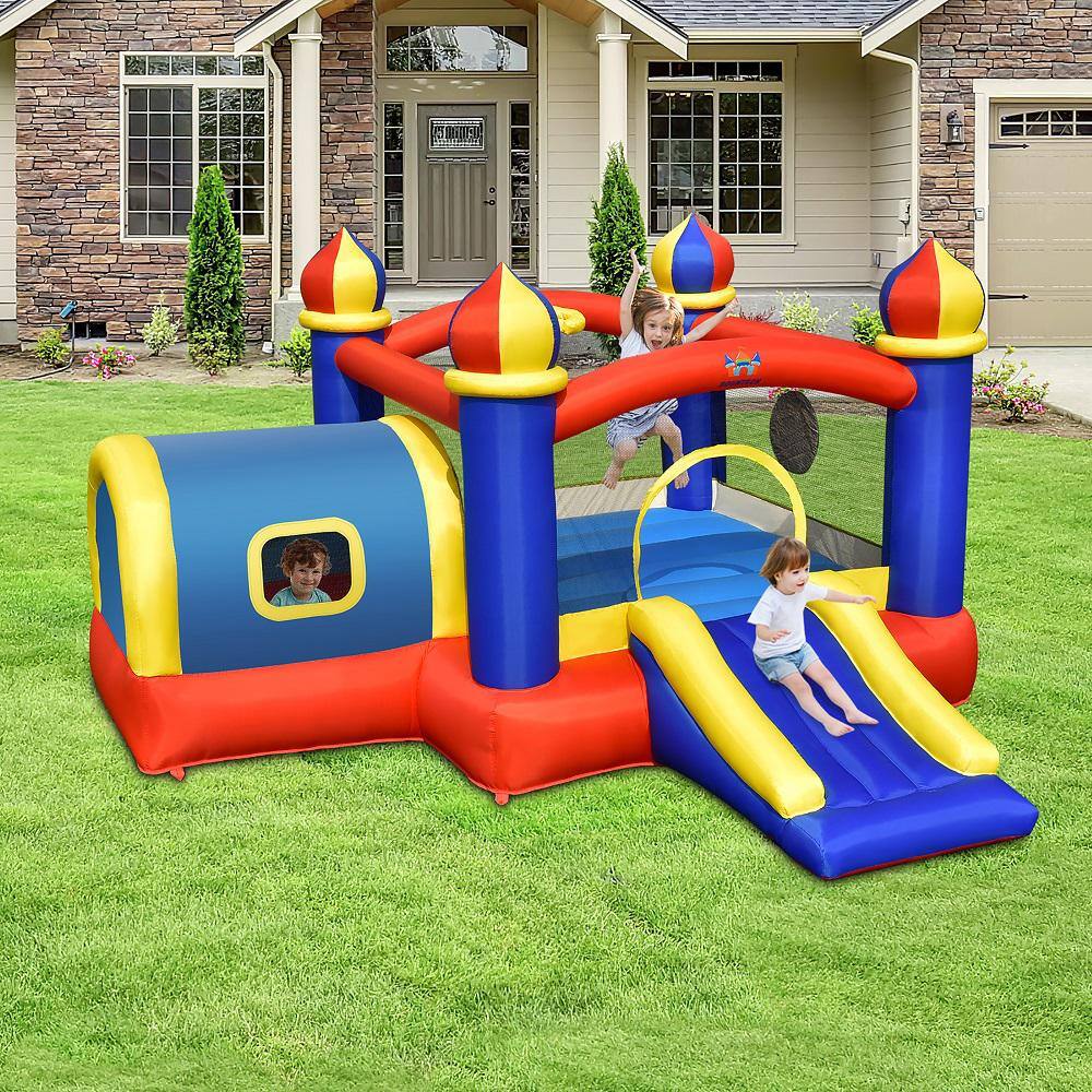 Costway Inflatable Castle Kids Bounce House with Slide Jumping Playhouse and 550-Watt Blower NP10442+ES10150US