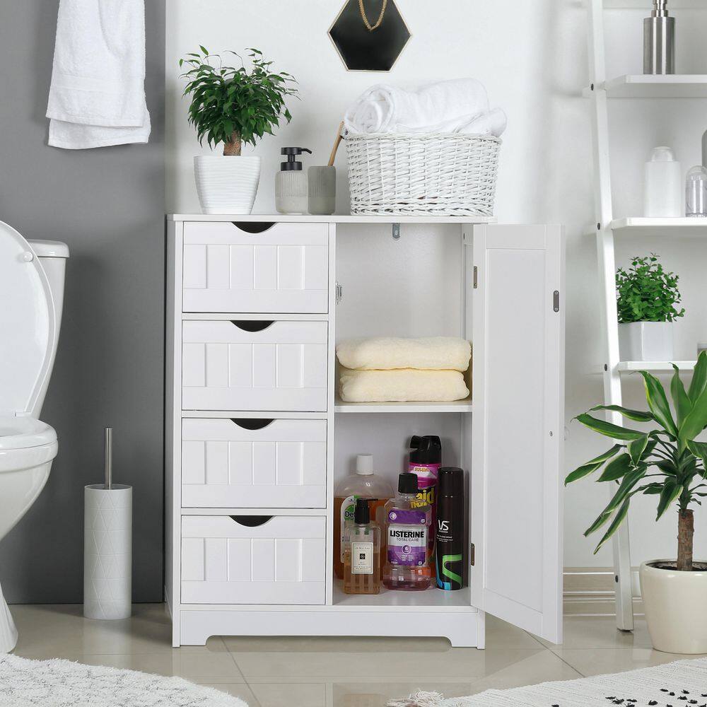 VEIKOUS 23.6 in. W x 11.8 in. D x 31.6 in. H Freestanding Linen Cabinet with Drawers and Shelves in White HP0904-01WH-1