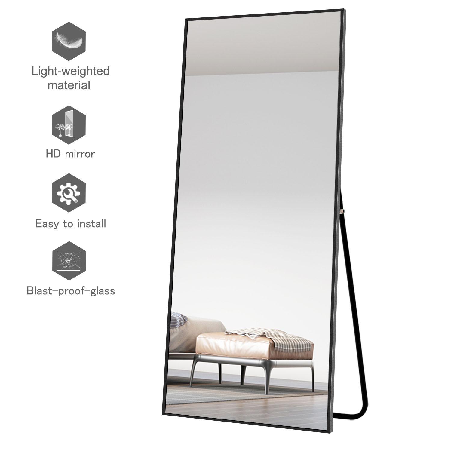 Neutype 65 x22  Black Rectangular Full Length Floor Mirror with Stand Aluminum Alloy Frame  Crowdfused